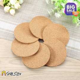 Non-Slip Round Plain Cork Tea Coaster - Pack of 6 Pieces
