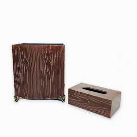 Wooden Basket With Tissue Box (Brown)