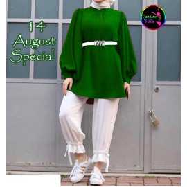 Independence Day 2 PCS Suit Stitched - Green Top White Bottom