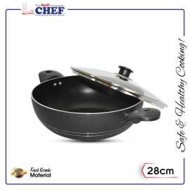 Chef 28 Cm Non Stick Karahi/Wok With Glass Lid