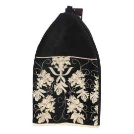 Black Suede Embroidered Kettle Cover Tea Cozy - Large