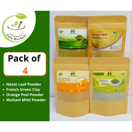 Zain Herbals | Pack Of 4 | Neem Leaves Powder, Multani Mitti Powder, Orange Peel Powder, Green Clay (Total Weight 300G) | Glow Skin | Draw Toxins And Impurities
