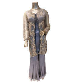 Ladies Wedding Dress - Hand Made Work Net Shirt Dupatta Inner Shirt - Shamooz Silk With Gararaa Trouser