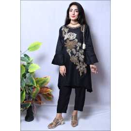 Black Linen Ladies Kurti - B1