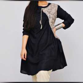 Black Linen Ladies Kurti - B4