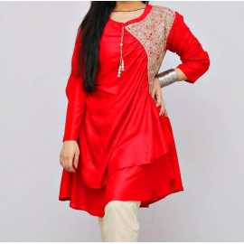 Red Linen Ladies Kurti - B5