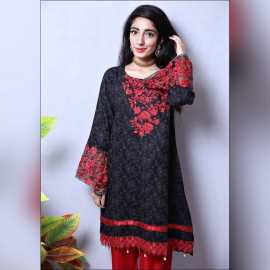 Black Linen Ladies Kurti - B6