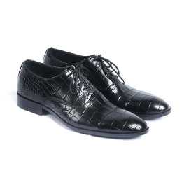 Amani Boston Oxford Leather Shoes For Men - Black