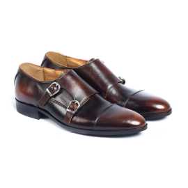 Amani Sau Paulo Double Monkstrap Leather Shoes For Men - Brown