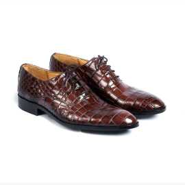 Amani Valencia Croco Oxford Leather Shoes For Men - Brown