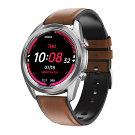 LUNIO Smart Watch Silver, Brown Leather Fancy Strap