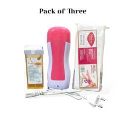 Hair Remover Depilatory Wax Heater With Wax Paper, Wax Roller -  Pack of 3