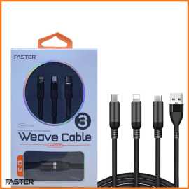 Faster D-3 Quick Charge Weave Data Cable 3-in-1