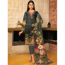 Esha Segal Pic Digital Printed 3 Piece Lawn Unstitch Suit With Bamber Dupatta - Gray