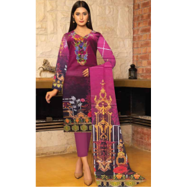 Sapphire Digital Printed 3 Piece Lawn Unstitch Suit With Diamond Lawn Dupatta - Purple
