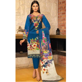 Sapphire Digital Printed 3 Piece Lawn Unstitch Suit With Diamond Lawn Dupatta - Light Blue