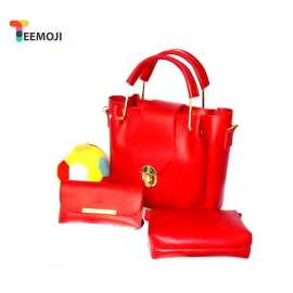 1-Set - Large Capacity Leather Shoulder Bags for Women - Red