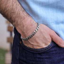 Stainless Steel Cuban Hand Bracelet For Men - Silver
