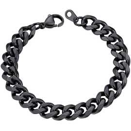 Stainless Steel Cuban Hand Bracelet For Men - Black