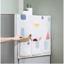 Cute & Printed Fridge Top Dust Cover With Dual Side 6 Pockets