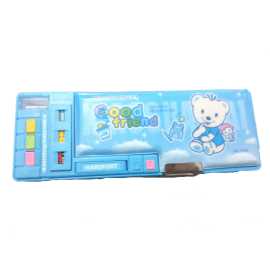 Small Button Fancy Pencil Box For Kids - Blue
