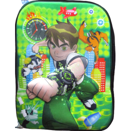 3D-Cartoon Character Ben Ten School Bag - Black & Green