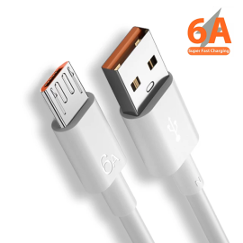 6A Fast Charging White Data Cable For All Mobile Phones - 1 Piece