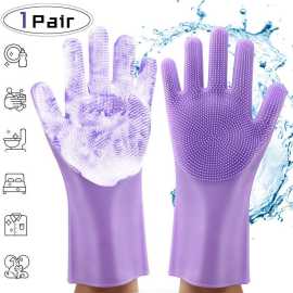 Kitchen Dishes Washing Hand Cleaning Purple Waterproof Gloves - 1 Pair