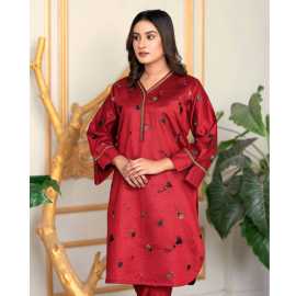 Bint al Bilaad Khadi Viscose Fancy Embroidered Suit For Women - Red - Pack of 2 PCS