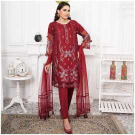 Bint al Bilaad Fancy Embroidered Suit For Women - Red - Pack of 3 PCS
