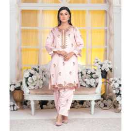 Bint al Bilaad Khadi Viscose Fancy Embroidered Suit For Women - Light Pink - Pack of 2 PCS