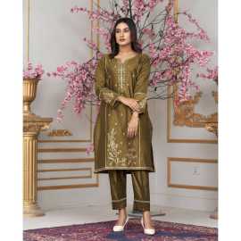 Bint al Bilaad Khadi Viscose Stylish Embroidered Suit For Women - Green - Pack of 2 PCS