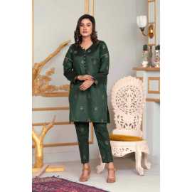 Bint al Bilaad Khadi Viscose Fancy Embroidered Suits For Women - Dark Green - Pack of 2 PCS