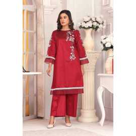Bint al Bilaad Khadi Viscose Stylish Embroidered Suit For Women - Red - Pack of 2 PCS