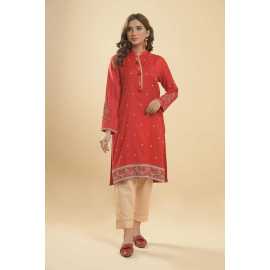 Needleast Textured Linen Single Stitched Shirt Red Color For Women - 1 Piece