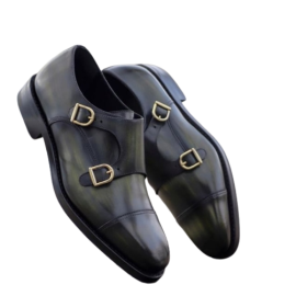 Black Monk Strap Shoes in Pure Leather
