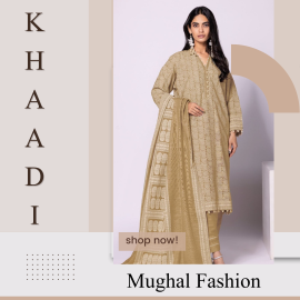 KHAADI 3 PCS Unstitched Suit - Skin