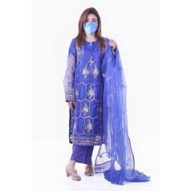 Organza Embroidered Stitched Luxury Formal Three Piece Suit - Purple - BAB19