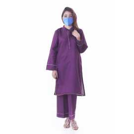 Embroidered Two Piece Suit Khadi Viscose Best for all season - Purple - BAB32