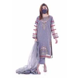 Organza Embroidered Stitched Luxury Formal Three Piece Suit - Light Purple - BAB17