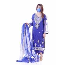 Organza Embroidered Stitched Luxury Formal Three Piece Suit - Purple - BAB22