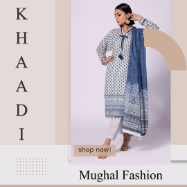 Khaadi 3Pc Unstitched Suit - Blue & White