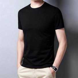 Round Neck Stretchy And Comfy Cotton Jersey T-Shirt For Men - Black