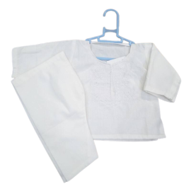White Embroidered Kurta Pajama Suit For Newborn Baby - Age Born To 3 Months