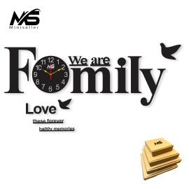 Family Wall Clock 3D 34x20 inches Wooden Watch DIY Design Decoration Quartz Numeric