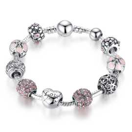 Love Rhinstone Beads Charm Bangle Bracelet