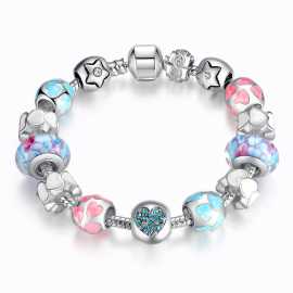 Love Rhinstone Beads Charm Bangle Bracelet