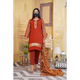 Organza Embroidered Stitched Luxury Formal 3 PCS Suit For Women - Orange