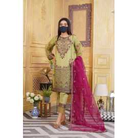 Organza Embroidered Stitched Stylish Luxury Formal 3 PCS Suit For Women - Green