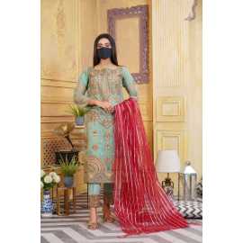 Organza Embroidered Stitched Luxury Formal 3 PCS Suit For Women - Green